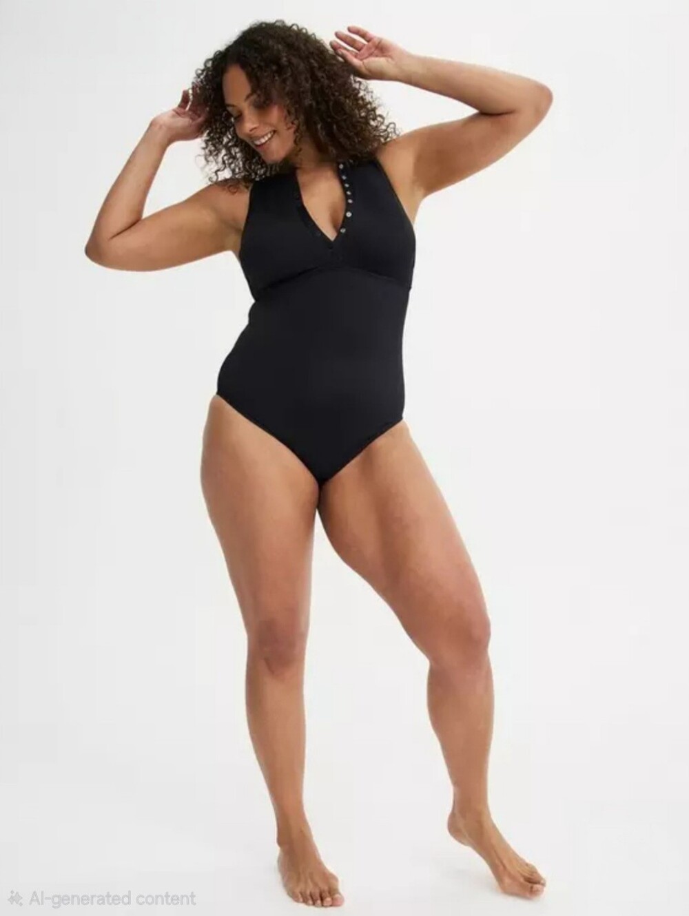 Torrid Size 2 Wireless Black Henley Swimsuit - Picture 4 of 6